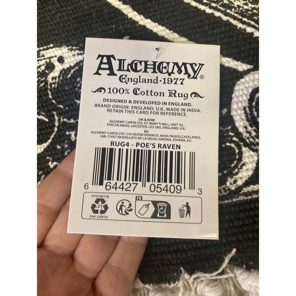 Black White Tasselled Hand Woven 38" X 20" Poe's Raven Area Rug NEW - Picture 2 of 2